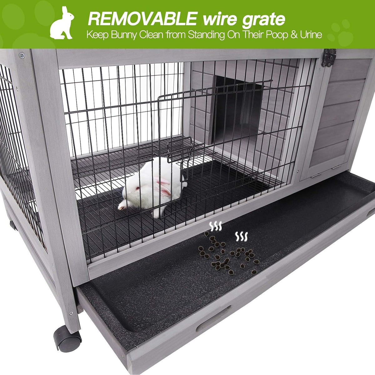 Indoor Rabbit Hutch Bunny Cage with 4 Casters - image 2