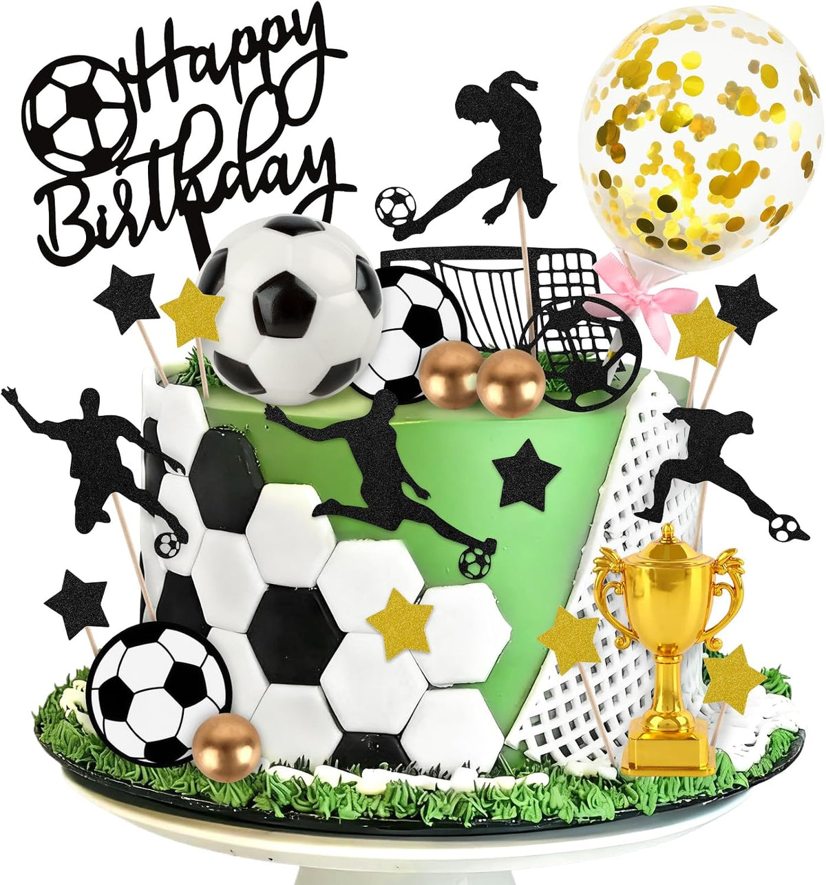 44PCS Halloween Cake Toppers with Spider Bat Castle Pumpkin Skull - Soccer - image 4