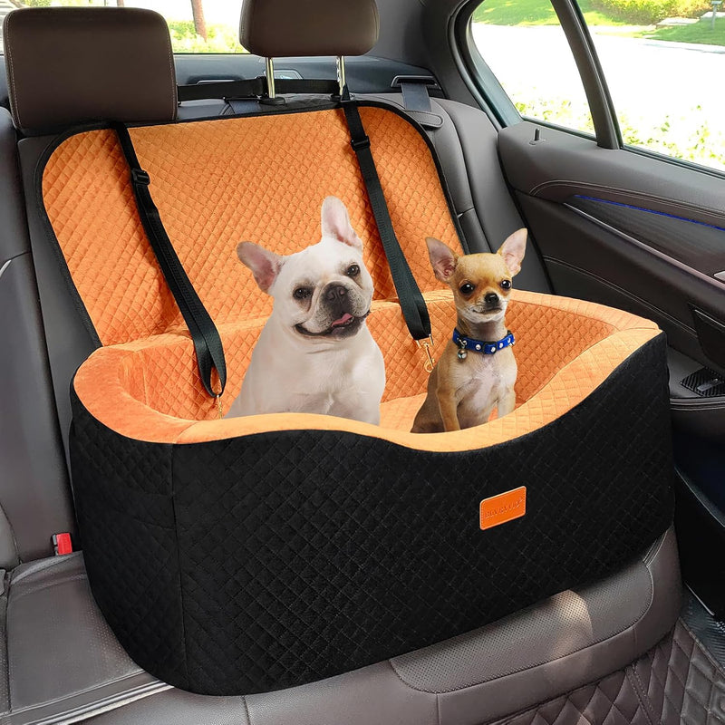 BLVRYVIO Large Dog Car Seat for Medium Sized Dogs Under 55lbs or 2 - Bright Orange / Large