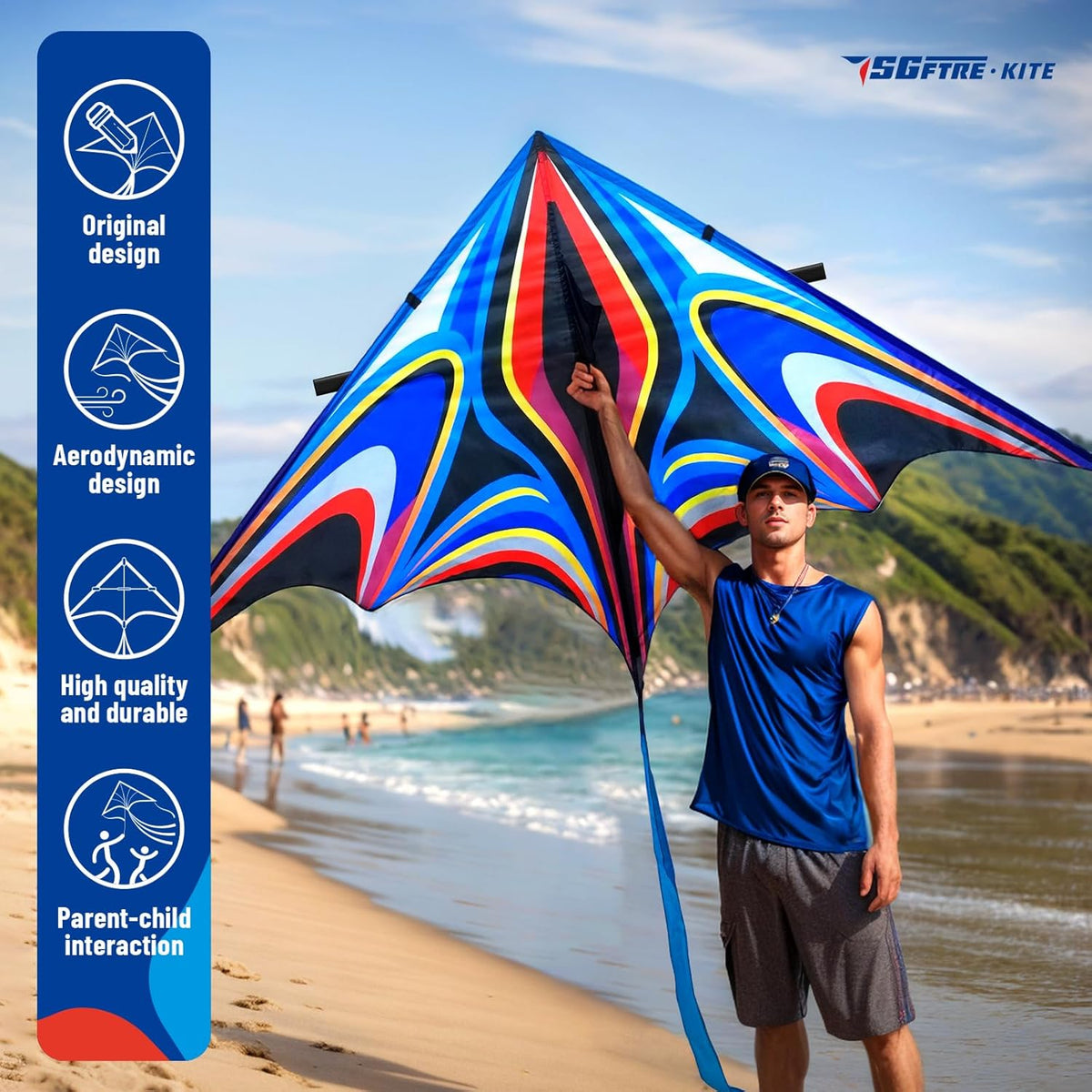 SGftre Delta Kite for Kids & Adults，Extremely Easy to Fly - Blue-1 - image 2