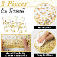 Tudomro 3 Pcs Plastic Happy Birthday Party Tablecloths - White Gold / 3 - image 2
