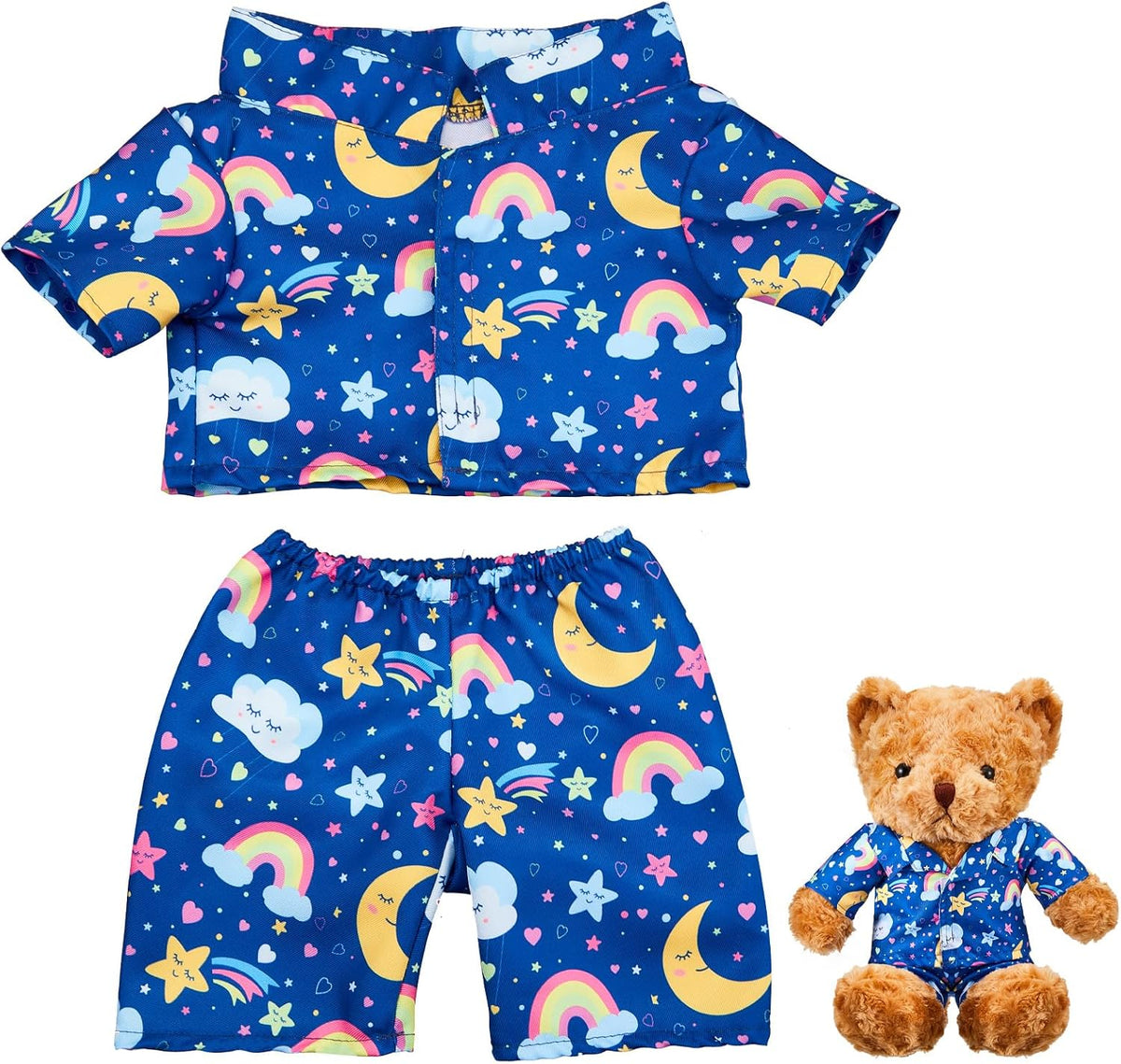 2 Pcs Rainbow PJ's Bear Clothes Outfit Stuffed Animal - Rainbow / Blue