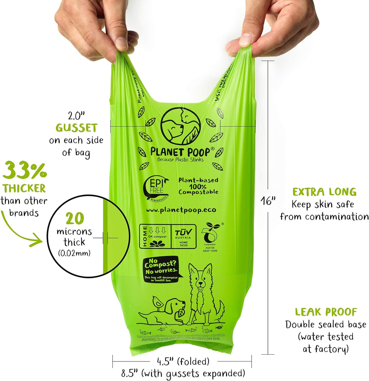 PLANET POOP Home Compostable Dog Poop Bags Extra-long with Handles - 60 Count (Pack of 1) - image 3