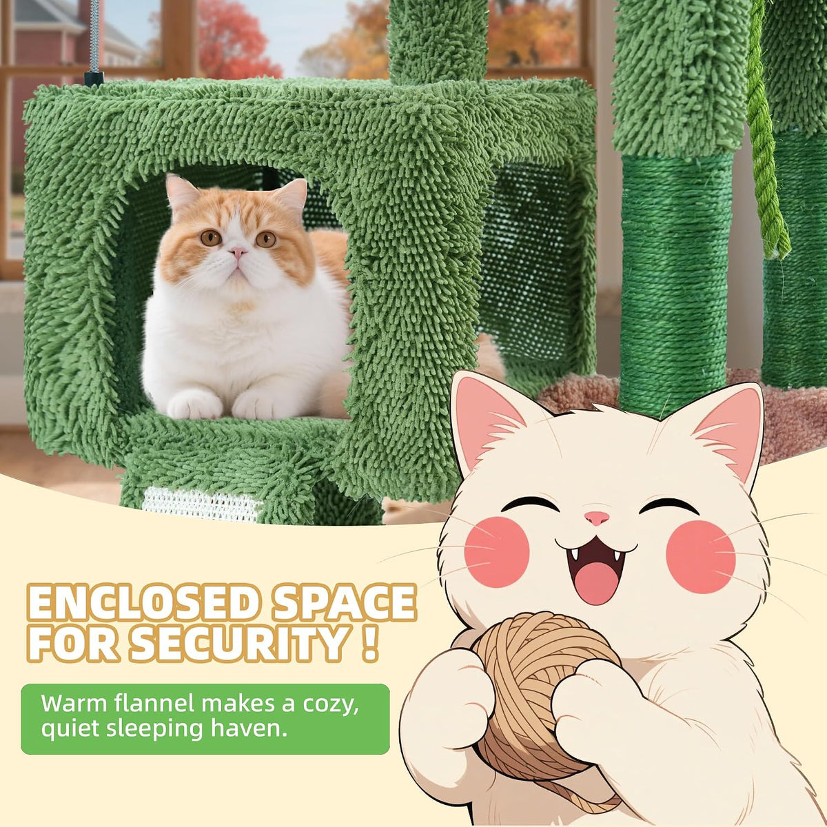 TWDEPART 37.5" All-in-One Cat Tree Tower with Scratching Board - 37.5'' / Green - image 3