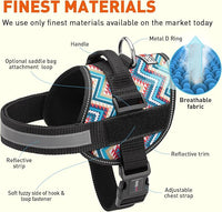 Dogline Dog Harness, Reflective No-Pull Adjustable Vest with Handle for Walking, Training, Breathable, No - Choke Harness for Small, Medium or Large Dogs Room for Patches Aztec Design 2 L 27"-34"