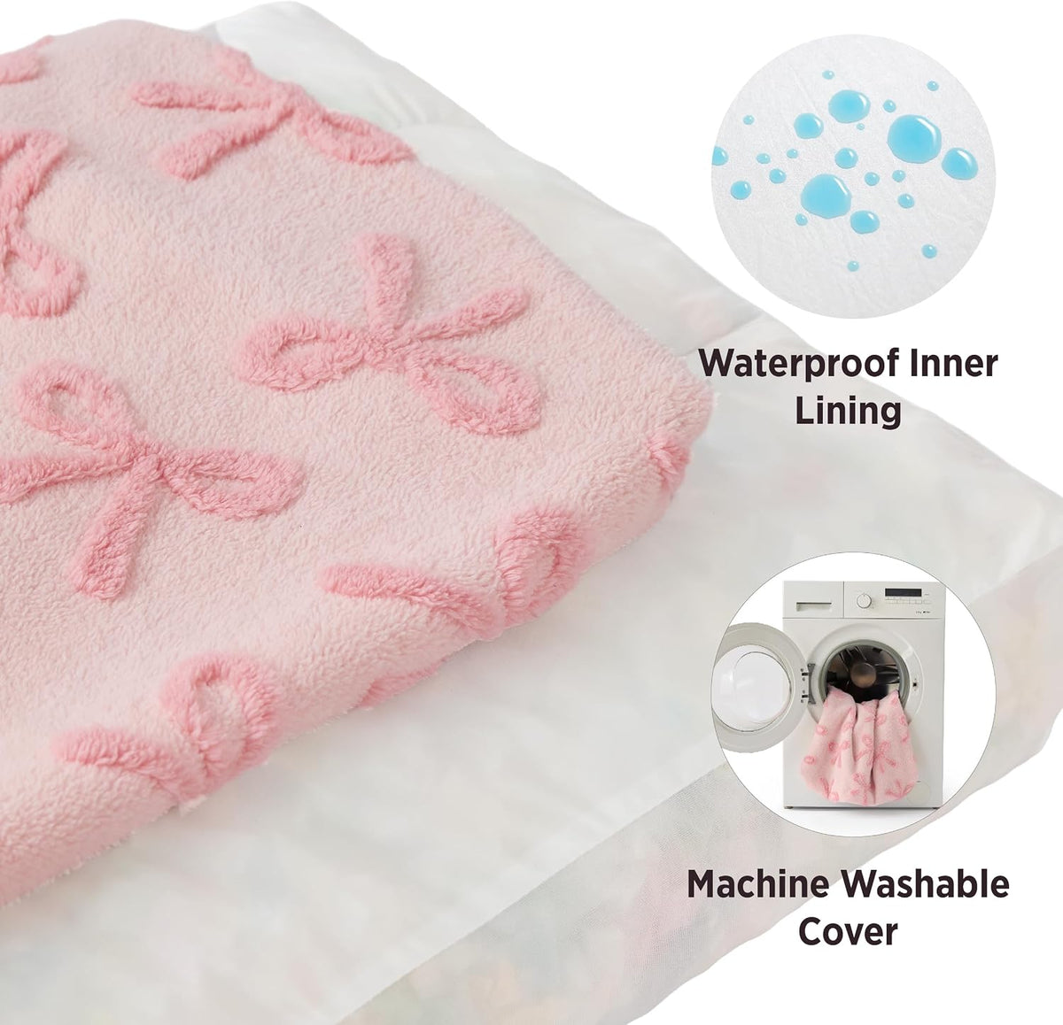 LE SURE Cute Aesthetic Dog Bed for Crate - 35.0"L x 22.0"W x 4.0"Th / Bow Pink - image 4