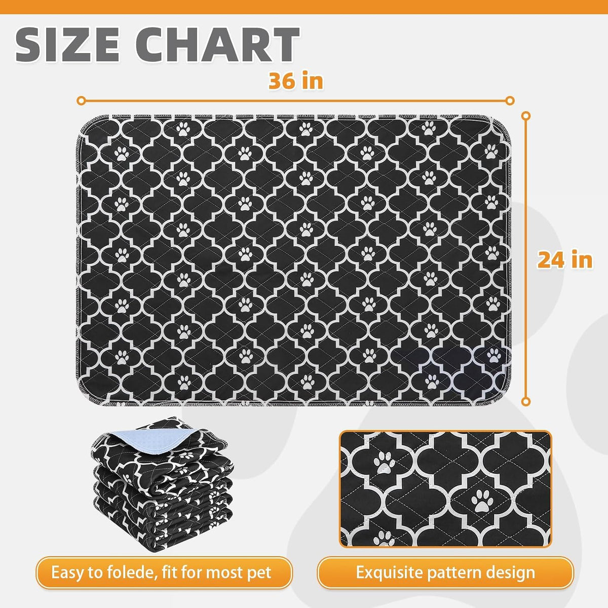 Washable Pee Pads for Dogs, Nonslip and Leak-Proof Dog Pee Pads - Clover Black / 24" x 36" (4 Pack) - image 3