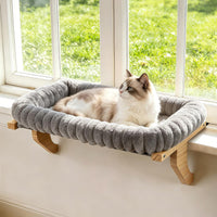 Cloud-Soft Wooden Cat Window Sill Perch with Zipper Cushion - Gray / Medium