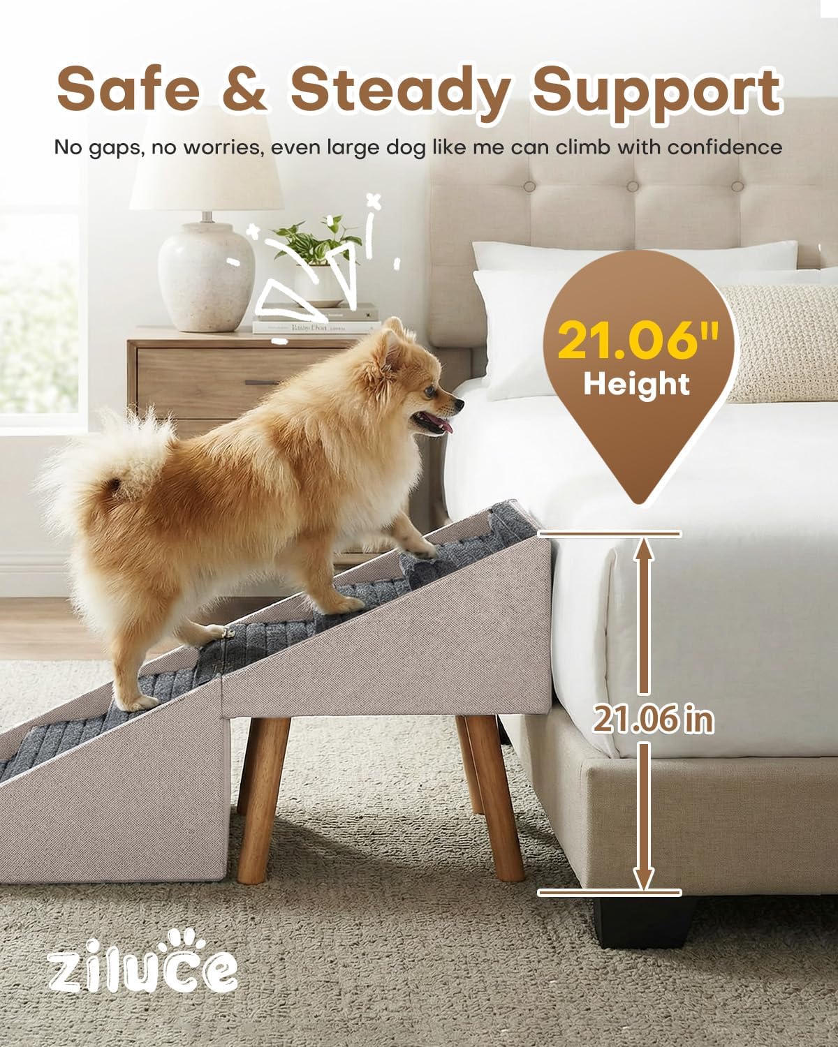 17" H Split Ottoman Dog Ramp for Couch - 21.06" H- Apricot - image 2