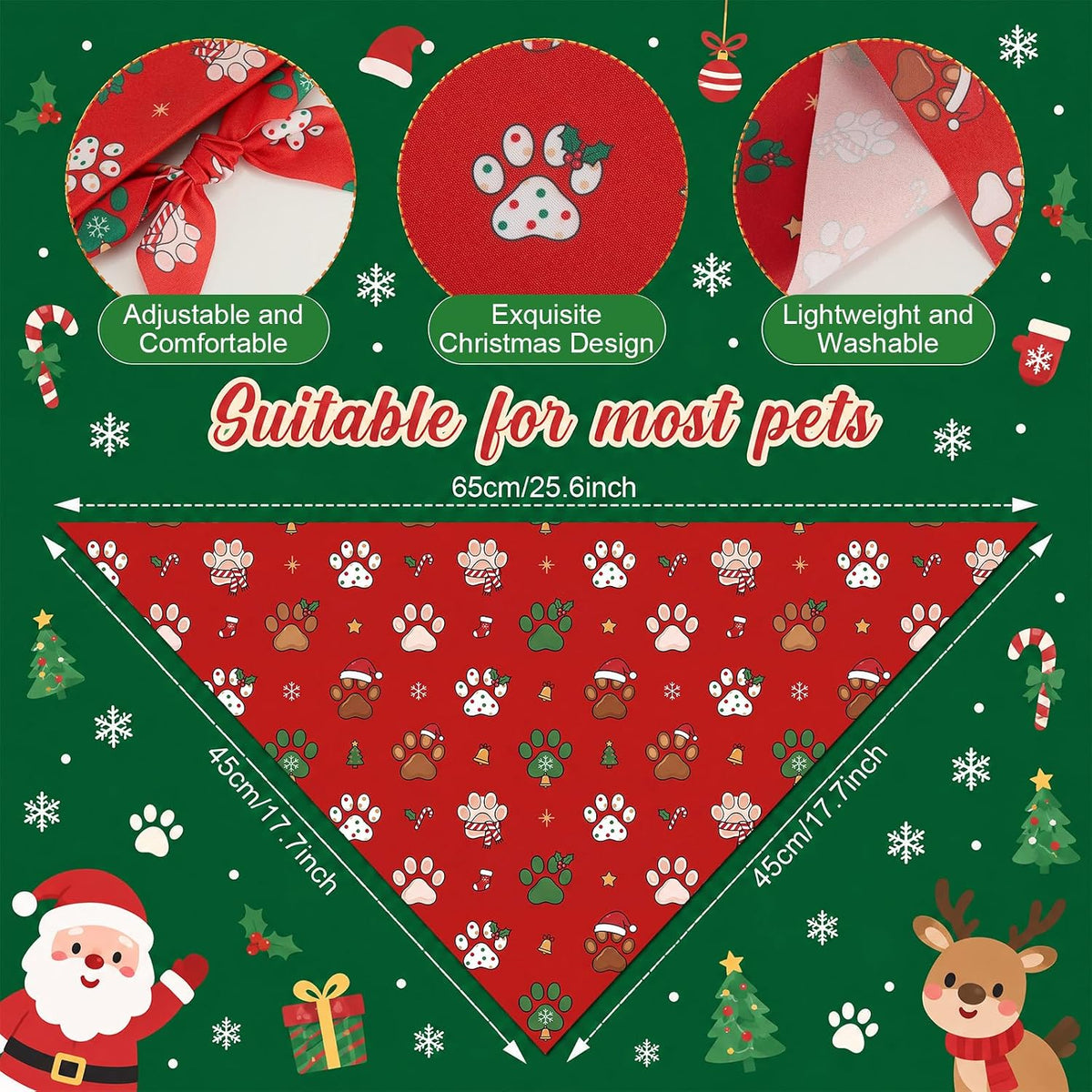 Preboun 100 Pcs Fall Paw Print Dog Bandanas Bulk - Christmas Paw Print / 25.6 x 17.7 x 17.7 Inch - image 3