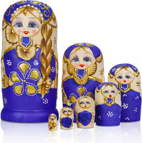 Starxing Russian Nesting Dolls Wood Matryoshka Stacking Set of 7 - Blue