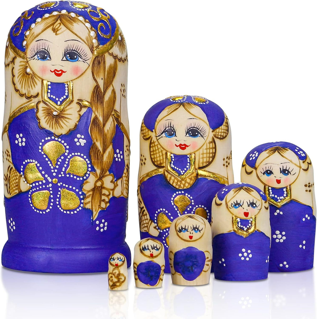 Starxing Russian Nesting Dolls Wood Matryoshka Stacking Set of 7 - Blue