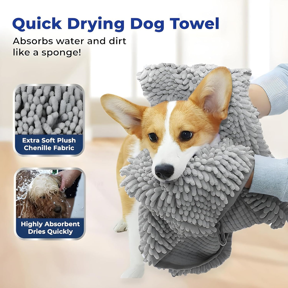 Muddy Mat Doggy Dryer, Highly Absorbent Microfiber Washable Dog Shammy Quick Drying Towel Absorber - 15"x38" / Grey - image 2
