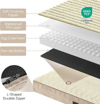 OhGeni Orthopedic Waterproof & Machine Washable Dog Bed for Medium Large Pets, Suitable for Crates, Cat Mat with 25D Egg Crate Foam, Removable Cover & Invisible Zipper, 35 Inches(Khaki)