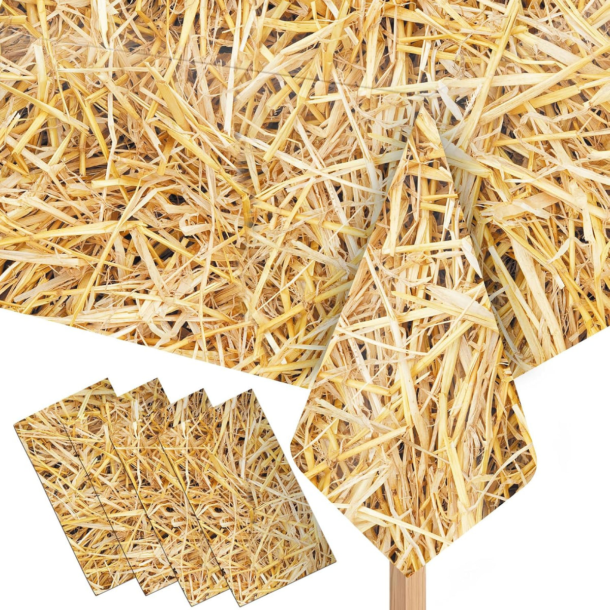 LANMANUO straw tablecloth set with hay bale print, three 54 x 108 inch plastic covers