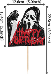 Zhuoweism Halloween horror Happy Birthday glitter cake topper on bamboo stick - view 35