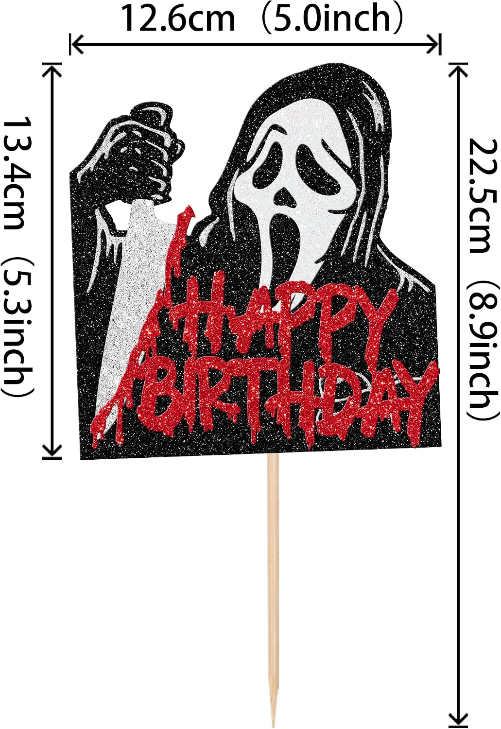 Zhuoweism Halloween horror Happy Birthday glitter cake topper on bamboo stick - view 35