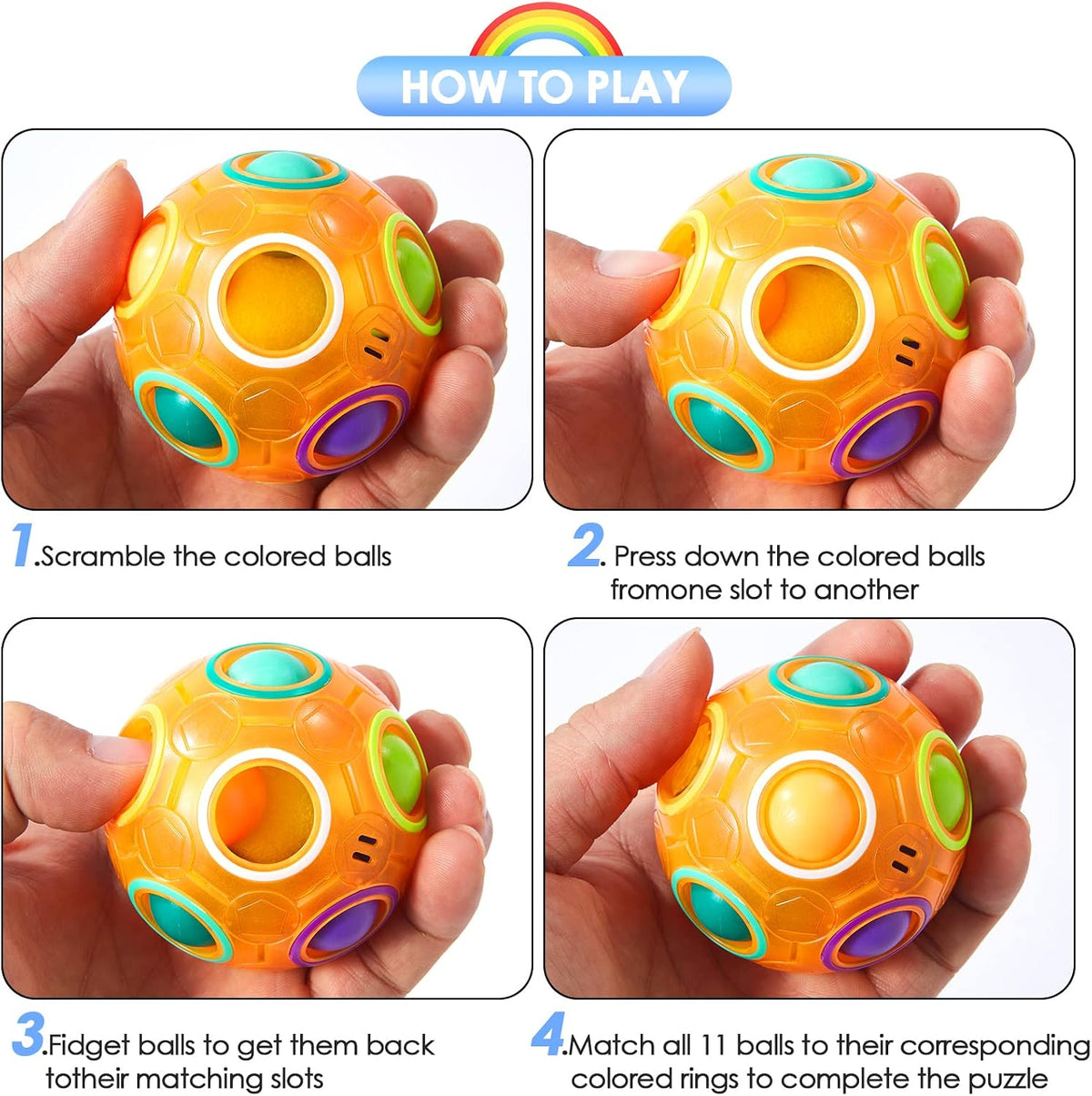 Vdealen Magic Rainbow Puzzle Ball - Orange - image 4