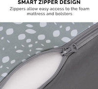 FurHaven Supportive Cooling Memory Foam L Chaise Dog Bed with Washable & Removable Cover - Plush & Almond Print - Gray Almonds, Dogs Up to 35 lbs - Medium