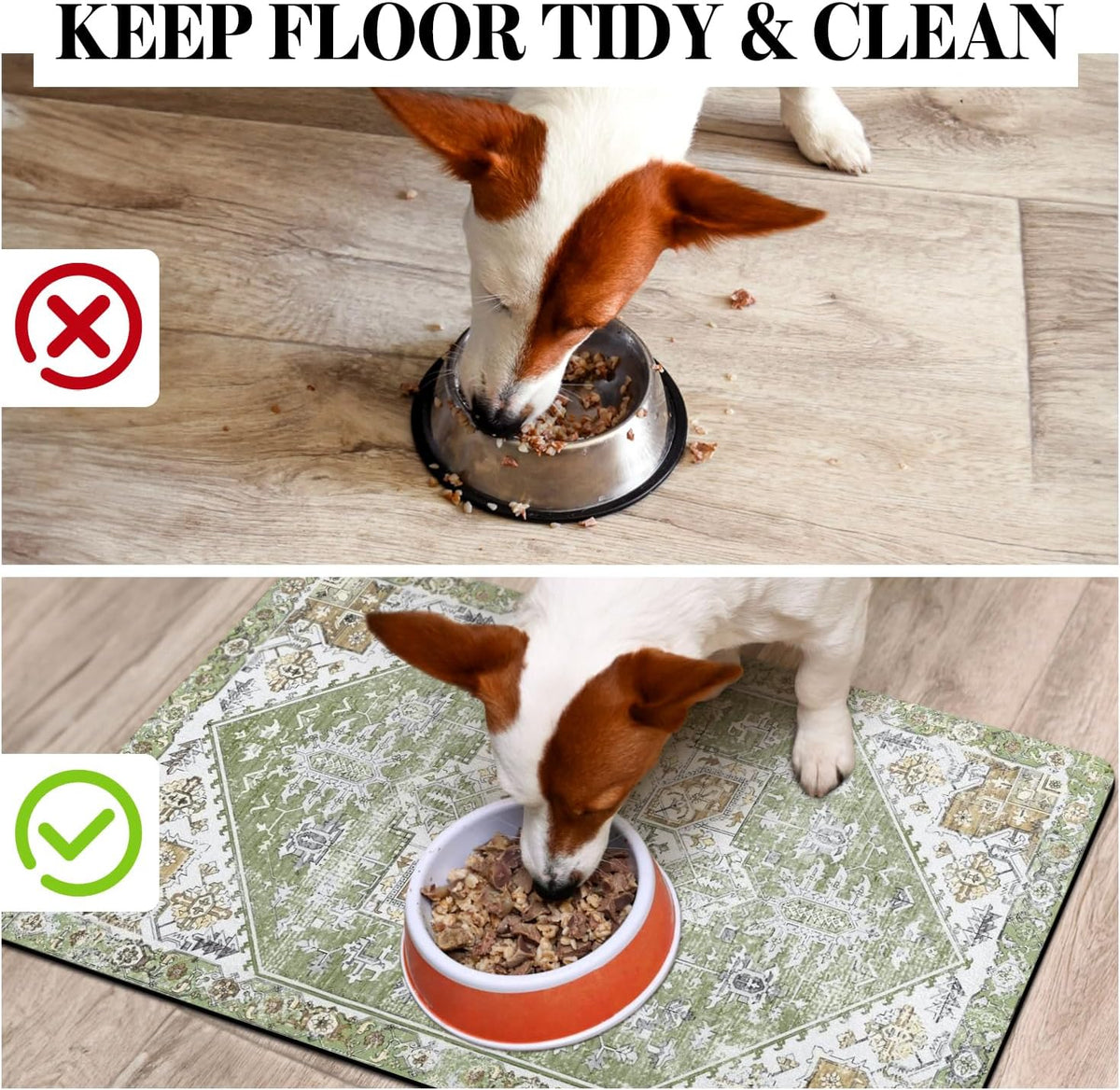 Dog Food Mats for Floors, Absorbent Dog Bowl Mat for Food and Water Dispenser Mat, Quick Dry Cat - Green / S(12"×20") - image 3
