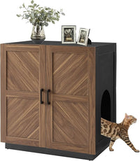 unipaws Cat Litter Box Enclosure with Shelves, Tall Hidden Litter Box Cover for Tall or Top Entry Litter Box, Kitty Enclosed Litter Box Cabinet, Cat Box Furniture, Walnut