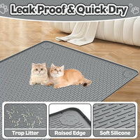 Cat Litter Mat, Extra Large 40" x 28" Silicone Mat Litter Trapping Mat for Scatter Control, Soft on Kitty Paws, Easy to Clean (Dark Gray)