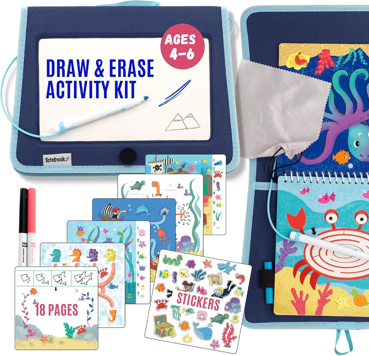 Totebook kids travel activity kit with tethered dry erase markers and ocean theme activity book - view 5