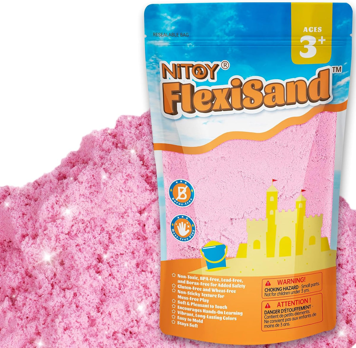 NiToy FlexiSand Toy Sand 2.2Lbs Moldable Sensory Sand for Kids - Pink