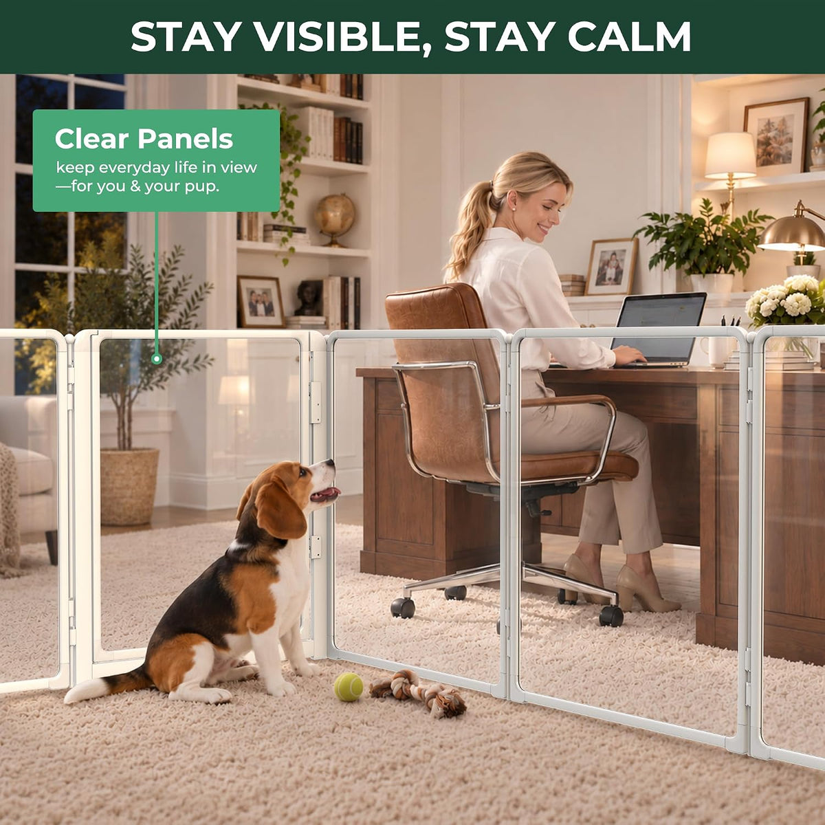 FXW AuraSpace Pro Clear Acrylic Indoor Dog Playpen, 32" H - White / 32"H / 7 Panels + 1 Gate - image 2
