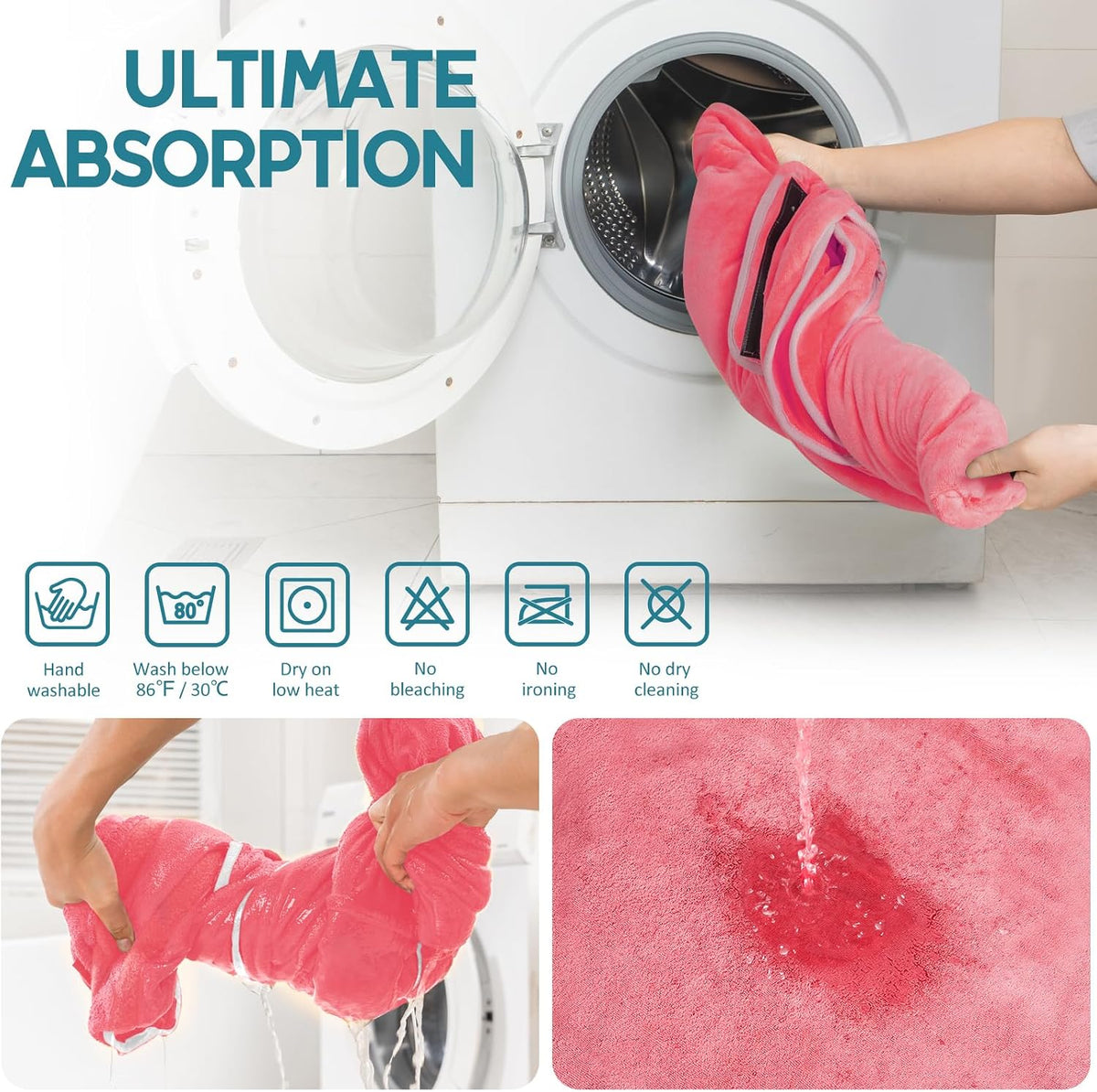 Avont Dog Bathrobe – Super Absorbent Quick-Dry Microfiber Hooded Robe – Essentials for Dogs - Pink / X-Large - image 3