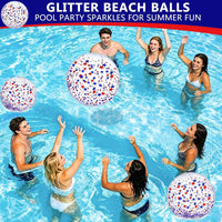 TURNMEON 5 Pack Sequins Beach Balls 16 Inch 24 Inch Pool Party - Red White and Blue Stars / 2 pcs 24inch+3 pcs 16inch - image 4
