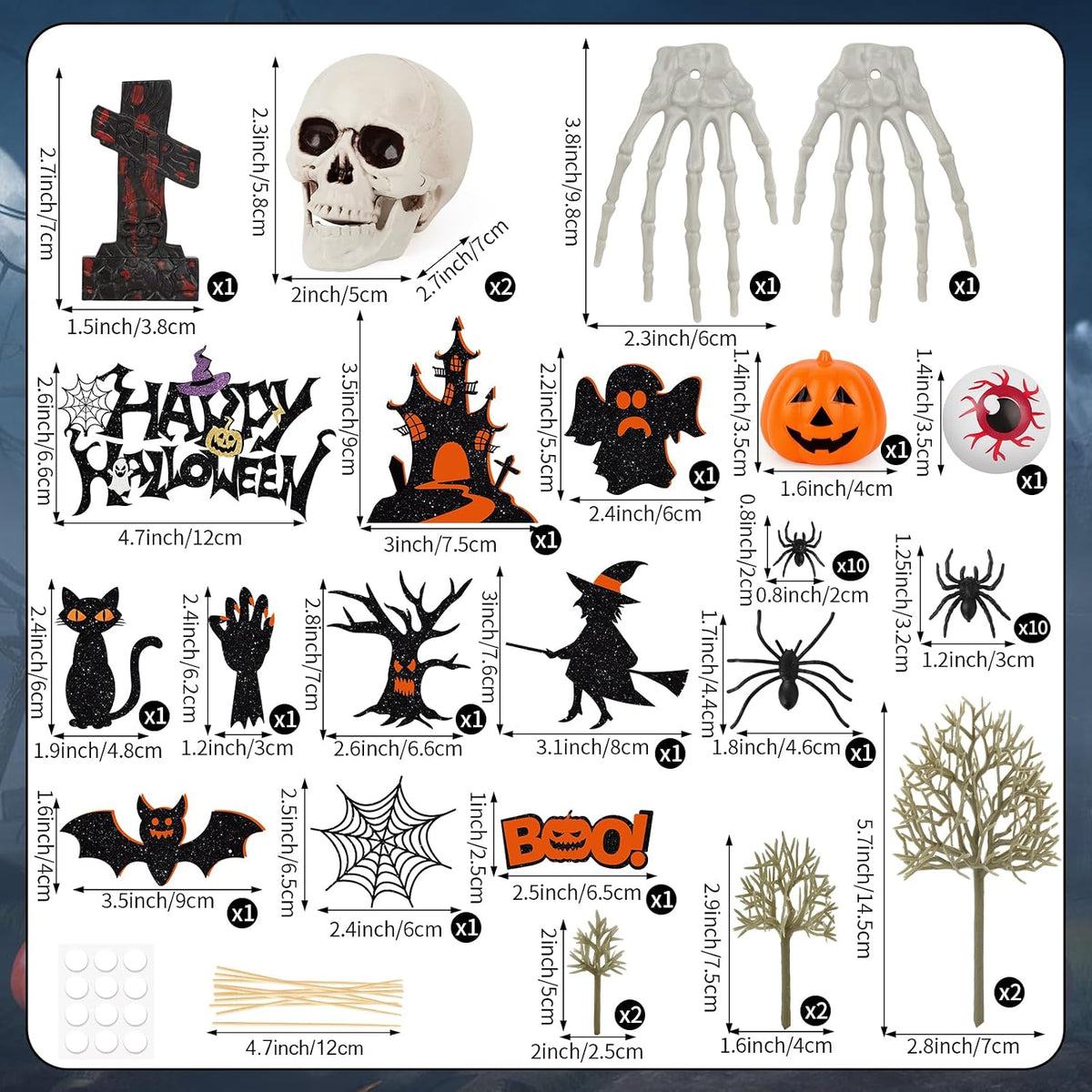 44PCS Halloween Cake Toppers with Spider Bat Castle Pumpkin Skull - Halloween - image 3