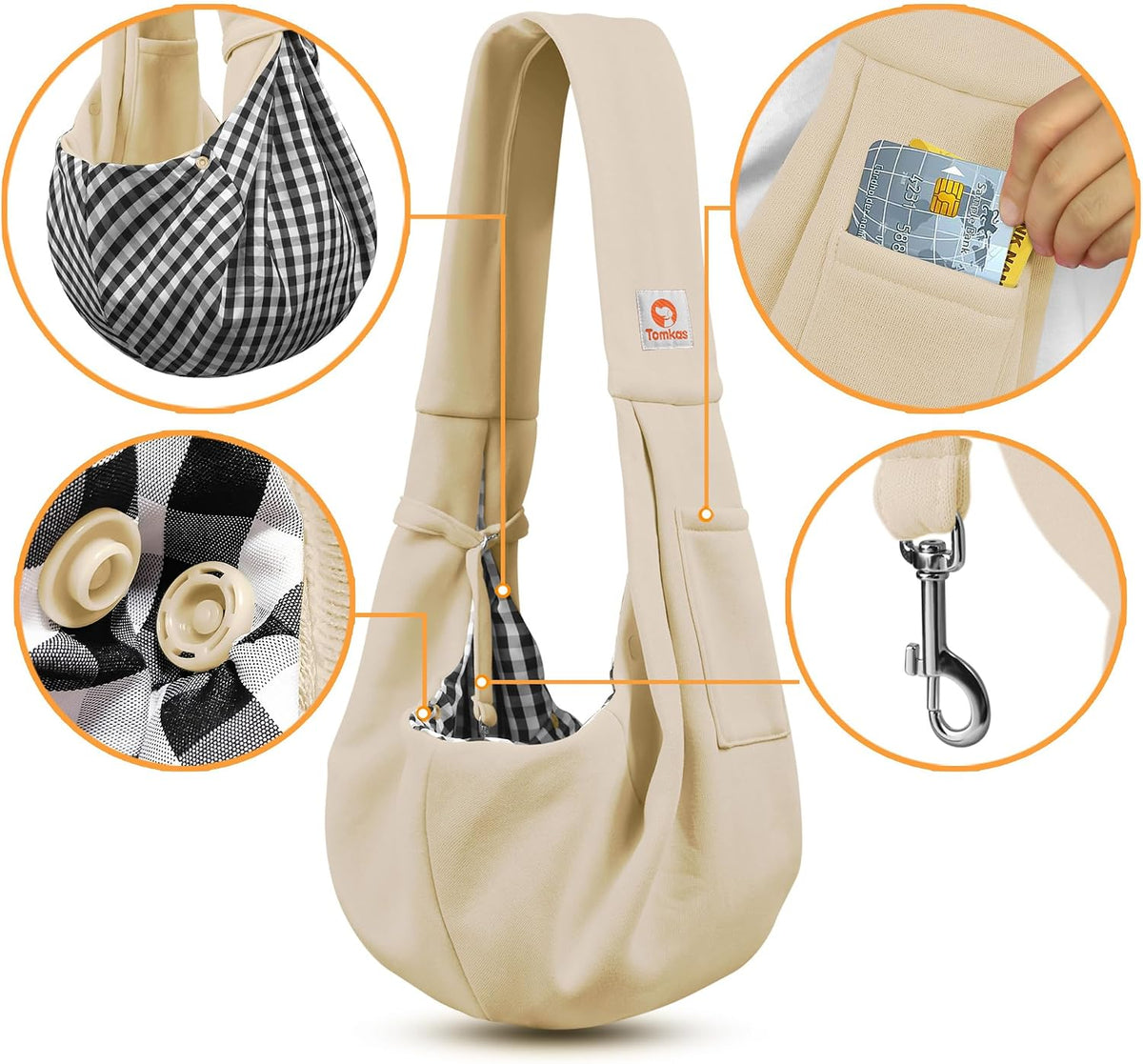 Tomkas Small Dog Sling Carrier, Classic Pocket & Classic Strap - Cream / M - Classic Pocket & Classic Strap - image 3