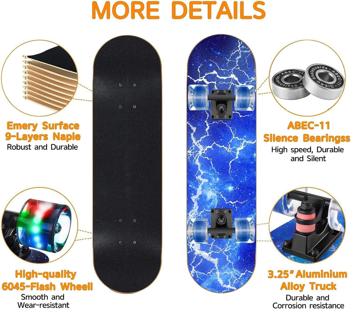 Skateboards with Colorful Flashing Wheels for Beginners, Kids - 1-Lighting - image 3