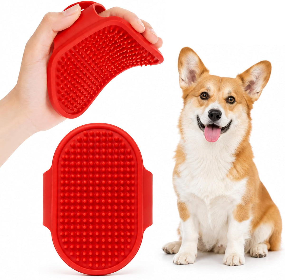 Pets&Goods Rubber Grooming Brush for Dogs & Cats - Red