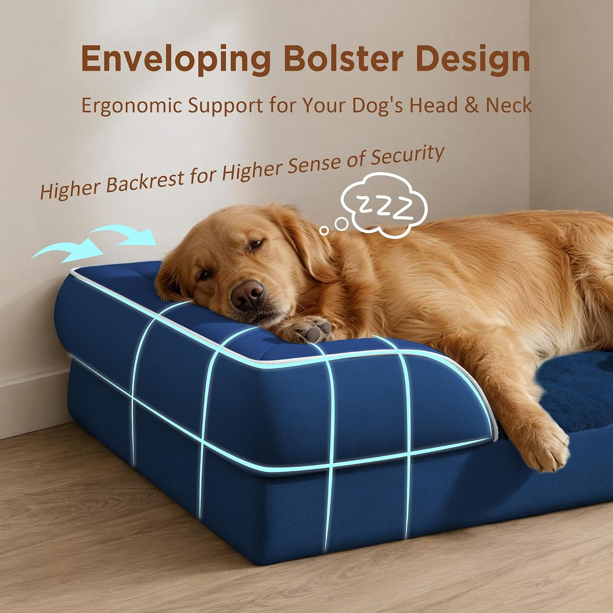 Comfort Expression Waterproof Orthopedic Dog Bed for Extra Large Dogs – Essentials for Dogs - 42.0"L x 30.0"W x 8.5"Th / Navy Blue - image 3