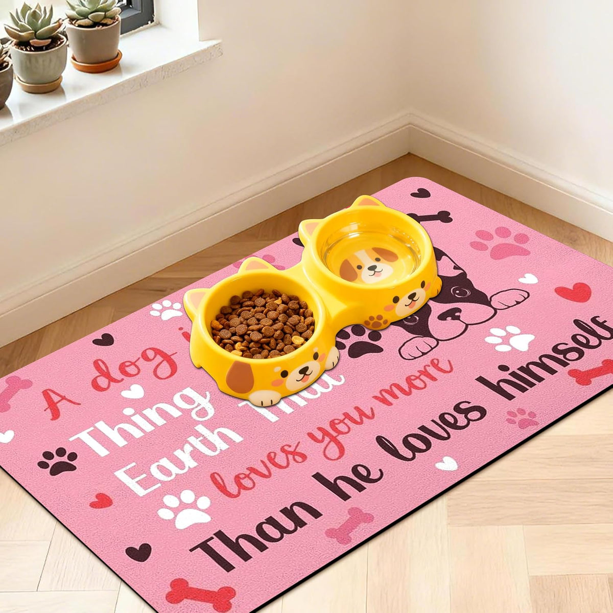 Pet Feeding Mat for Floors Cat Food Mat Waterproof Dog Food Mat - 20"L x 12"W / Pink