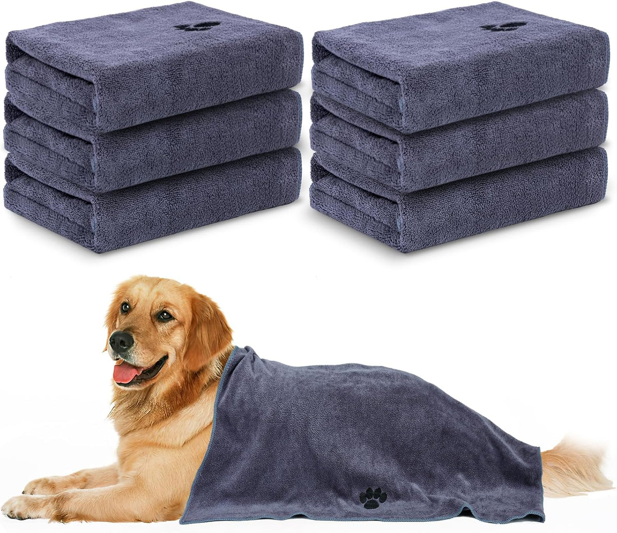 2 Pack Microfiber Dog Towels for Drying Dogs - Grey / 6-Pack
