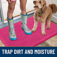Smiry Dog Door Mat for Muddy Paws 48x30, Absorbs Moisture and Dirt Doormat, Non-Slip Washable Quick Dry Chenille Front Door Mat Indoor Entrance, Entryway Carpet for Inside Floor, Hot Pink