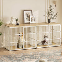 Lyromix 86.62'' Dog Crate Furniture Large Breed TV Stand, Grey – Essentials for Dogs - Natural Beech / 94.5"L x 29.1"W x 37.6"H / TV Stand Crate