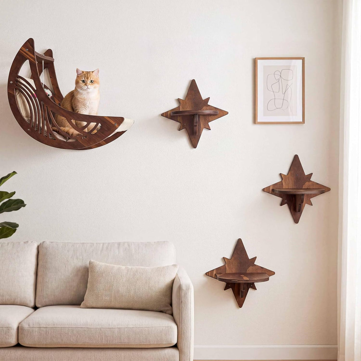 Moon & Star Cat Wall Shelves - Rustic / M - image 2