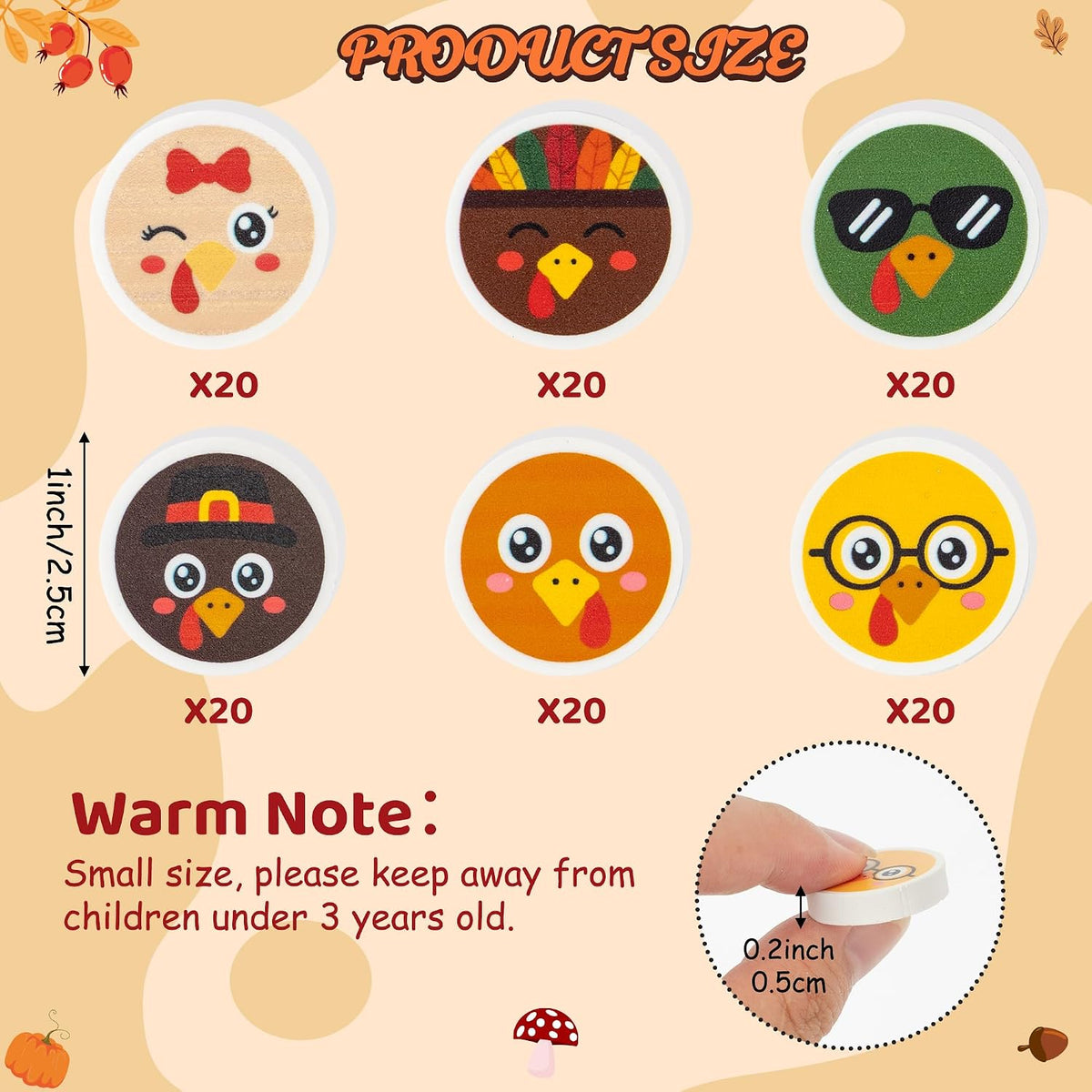Yopyame 60 pack fall mini erasers shaped like maple leaves, pumpkins, acorns and bears - view 25