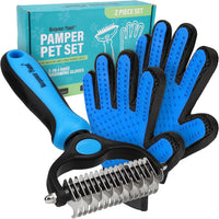 Maxpower Planet Dog Grooming Rake, Deshedding Undercoat Brush - A1 - Rake & Glove (Best Value) / Large