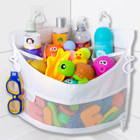 2 x Mesh Bath Toy Organizer + 8 Ultra Strong Hooks - White Corner