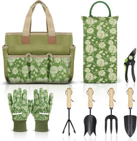 Colwelt Garden Tools Set, 8 Piece, Heavy Duty Gardening Tools with Wooden Handle, Including Garden Tote, Kneeling Pad, Gloves, Pruner, Trowel, Tulip Trowel, Cultivator - Gardening Gifts for Women Men