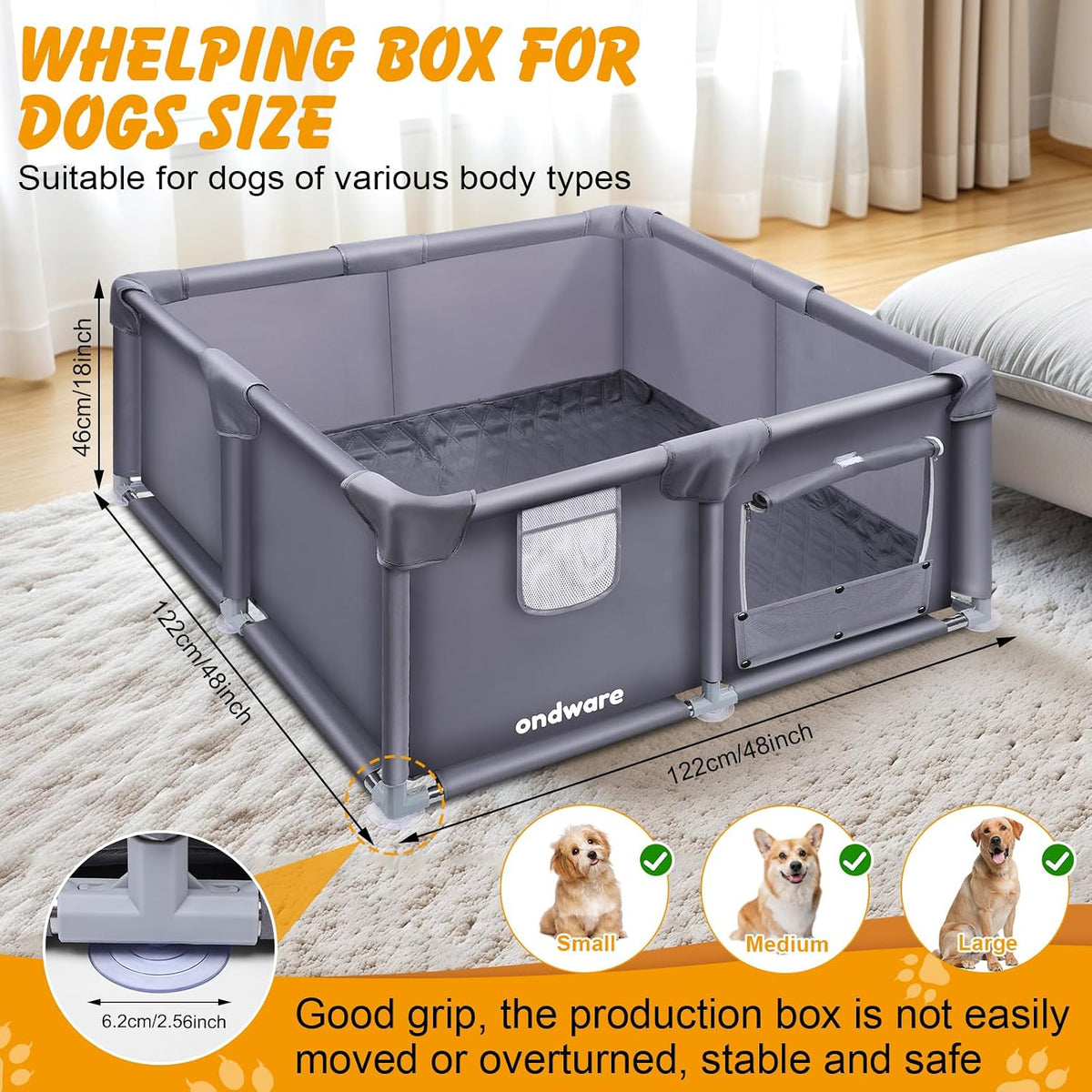 Whelping Box for Dogs and Puppies - 48×48×18in - image 2