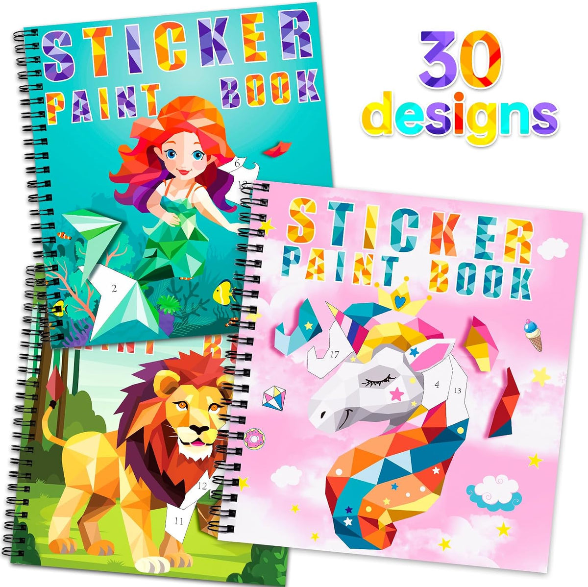 Homicozy 3Pcs Paint by Number Sticker Books for Kids 4-8 - Style1-3pcs
