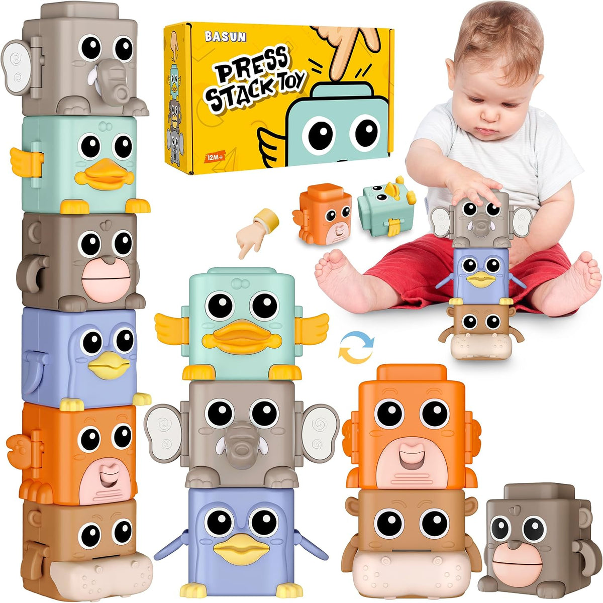 BASUN animal stacking toys set with crab, duck, monkey, penguin, buffalo and elephant - view 2