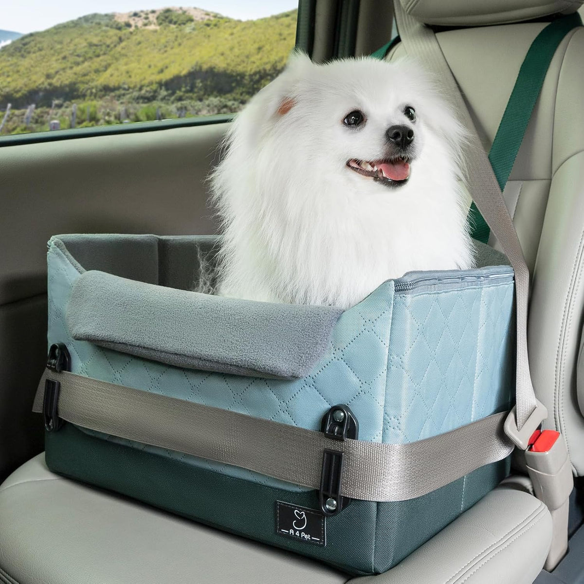 A 4 Pet Dog Car Seats for Small Dogs, Under 25 lbs - Dark Green with Pattern / Small