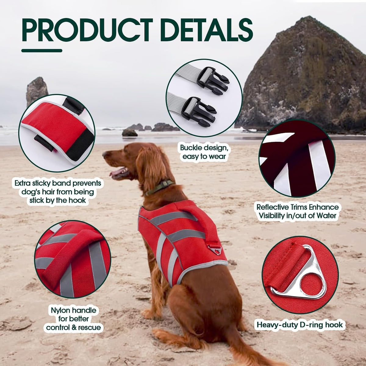 Kuoser Reflective Dog Life Jacket - XL (Chest Girth:25.9-33.4'') / Rescue Red - image 3